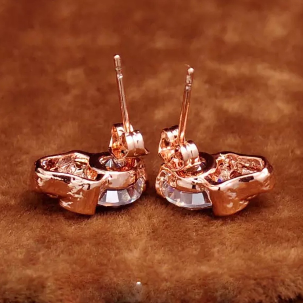 Crystal Skull Heart Rose Gold Toned Earrings - Picture 4 of 8